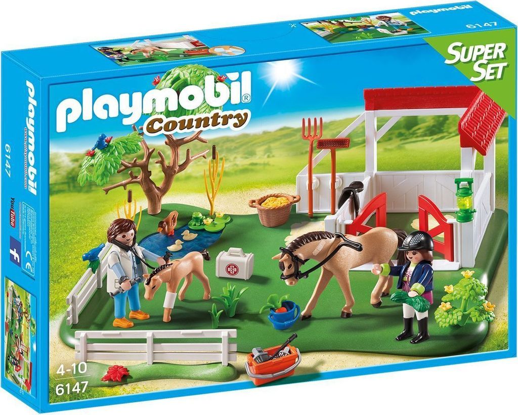 PLAYMOBIL 6147 Country Koppel mit Pferdebox Pferde Produktbild