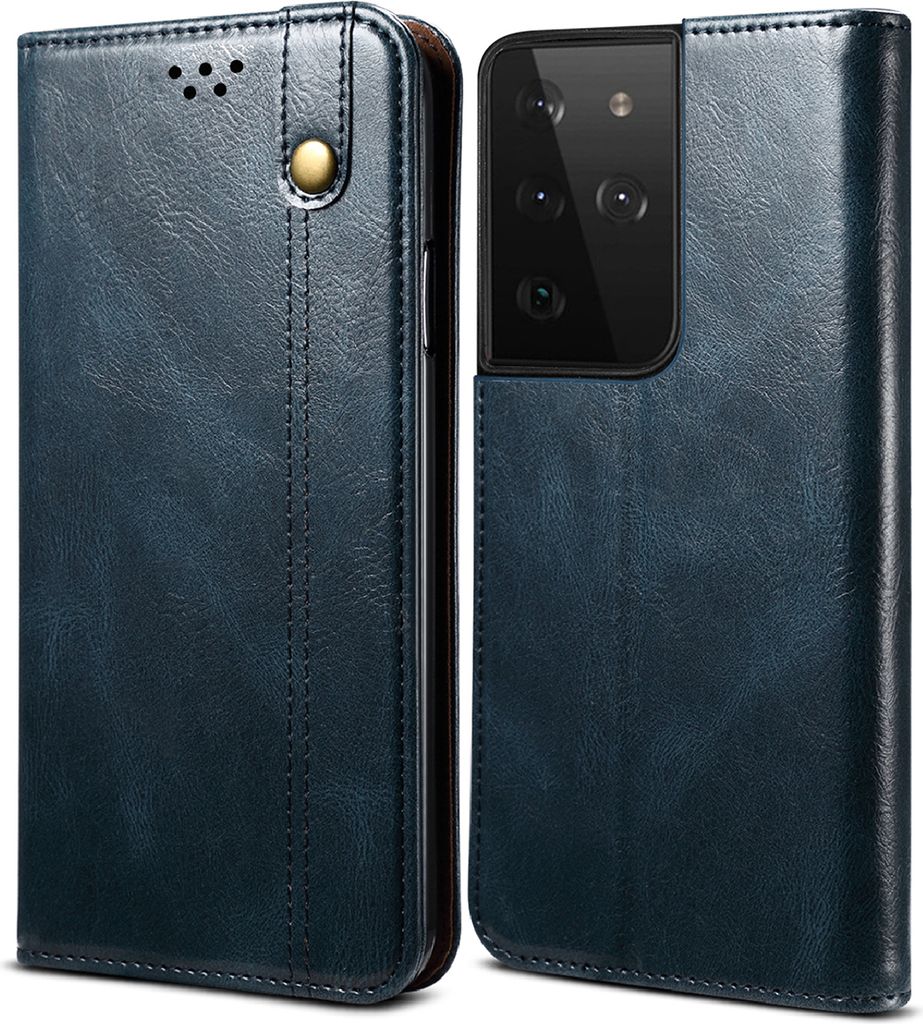 Galaxy S22 Ultra 5G Hülle, Leder Flip Brieftasche Schutzhülle für Samsung Galaxy S22 Ultra 5G Blau