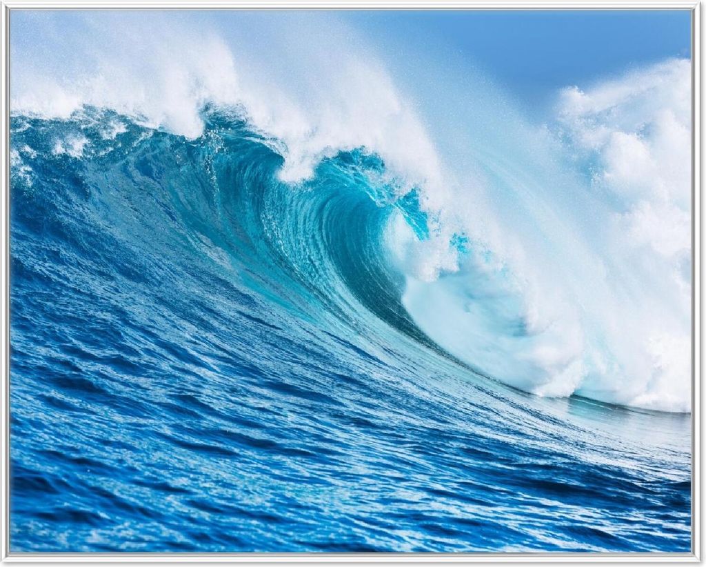 Wallario Wandbild Eindrucksvolle Welle im Ozean, Größe: 40,30 x 50,30 cm, Poster mit weißem Aluminiumrahmen