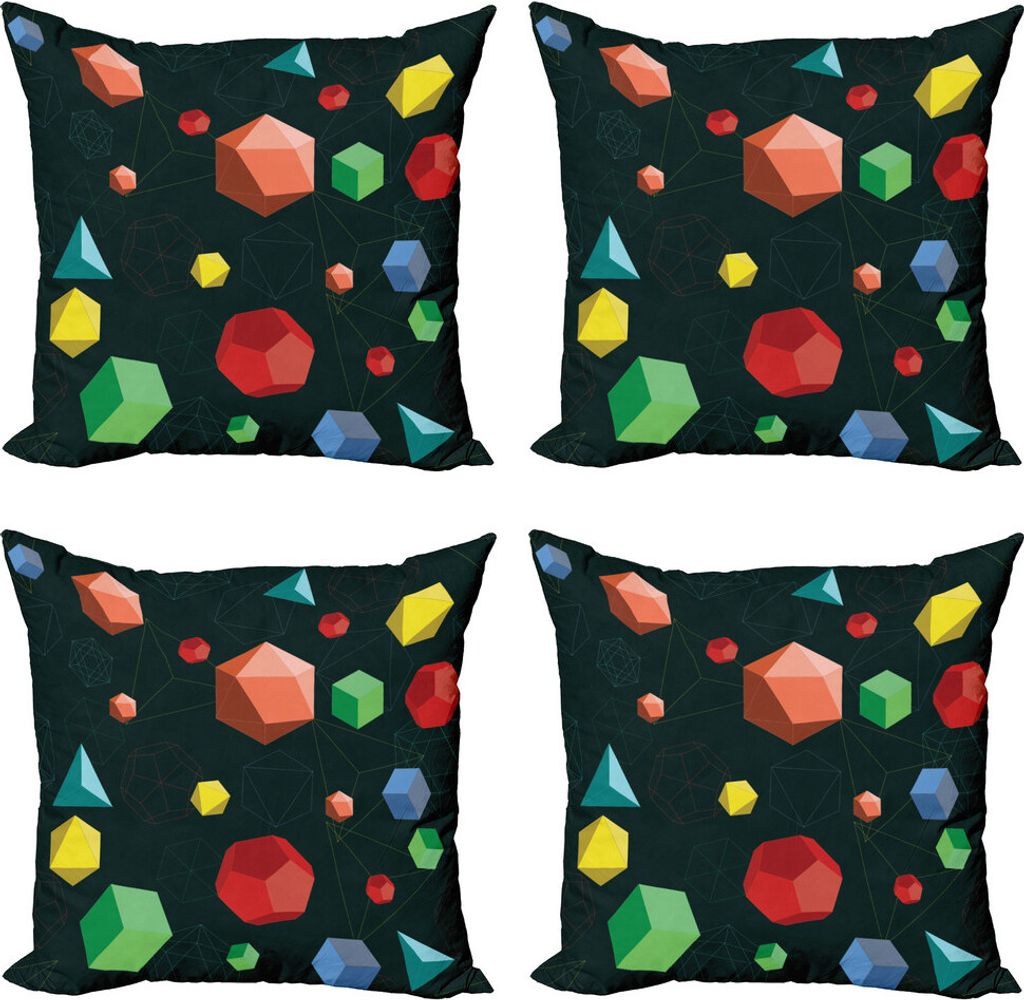 ABAKUHAUS Geometrisch Kissenbezug Set (4 Stück), Platonische Formen 3D, Moderner Doppelseitiger Digitaldruck, 60 cm x 60 cm, Mehrfarbig