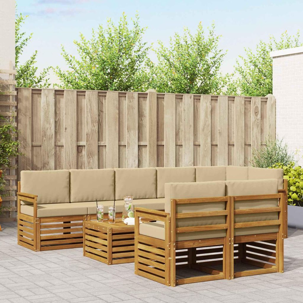 "Neues Produkt" Sofagarnituren - CLORIS - Terrassen-Sofa - 9 pcs - Natur und Beige Massivholz Akazie - Modern Gartensofas V2035