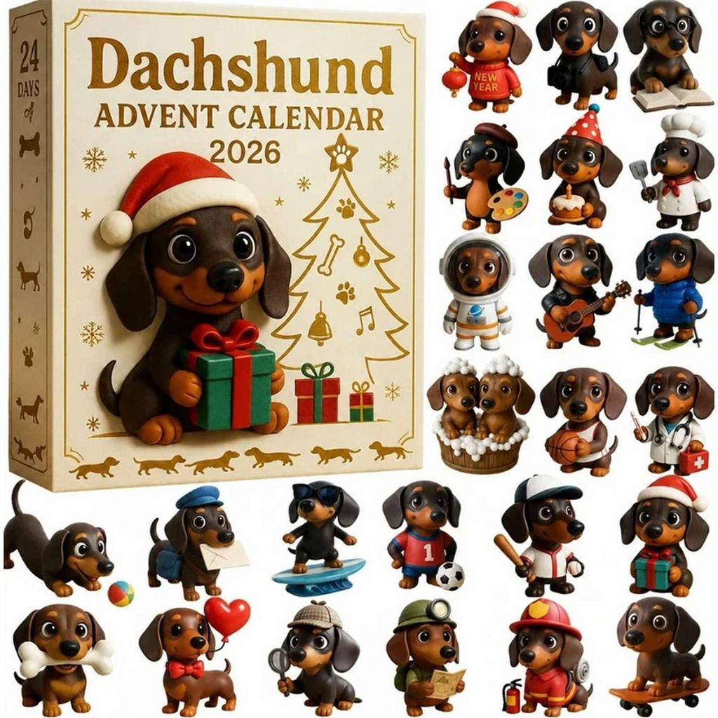 2026 Dachshund Adventskalender – 24 Tage 3D Dackel Figuren, Produktbild 