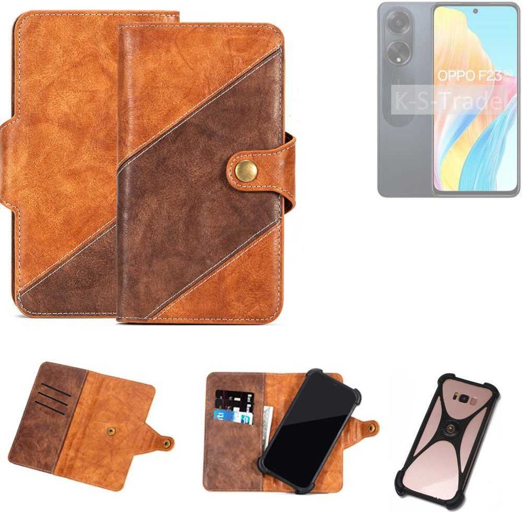 K-S-Trade Handyhülle Schutzhülle Bookstyle Case Wallet-Case kompatibel mit Oppo F23 5G Cover Klapphülle Kantenschutz Smartphone dunkelbraun braun