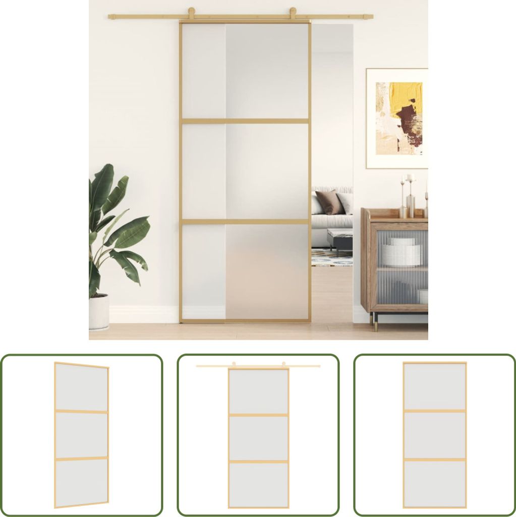 The Living Store Schiebetür Golden 90x205 cm Matt ESG-Glas und Aluminium