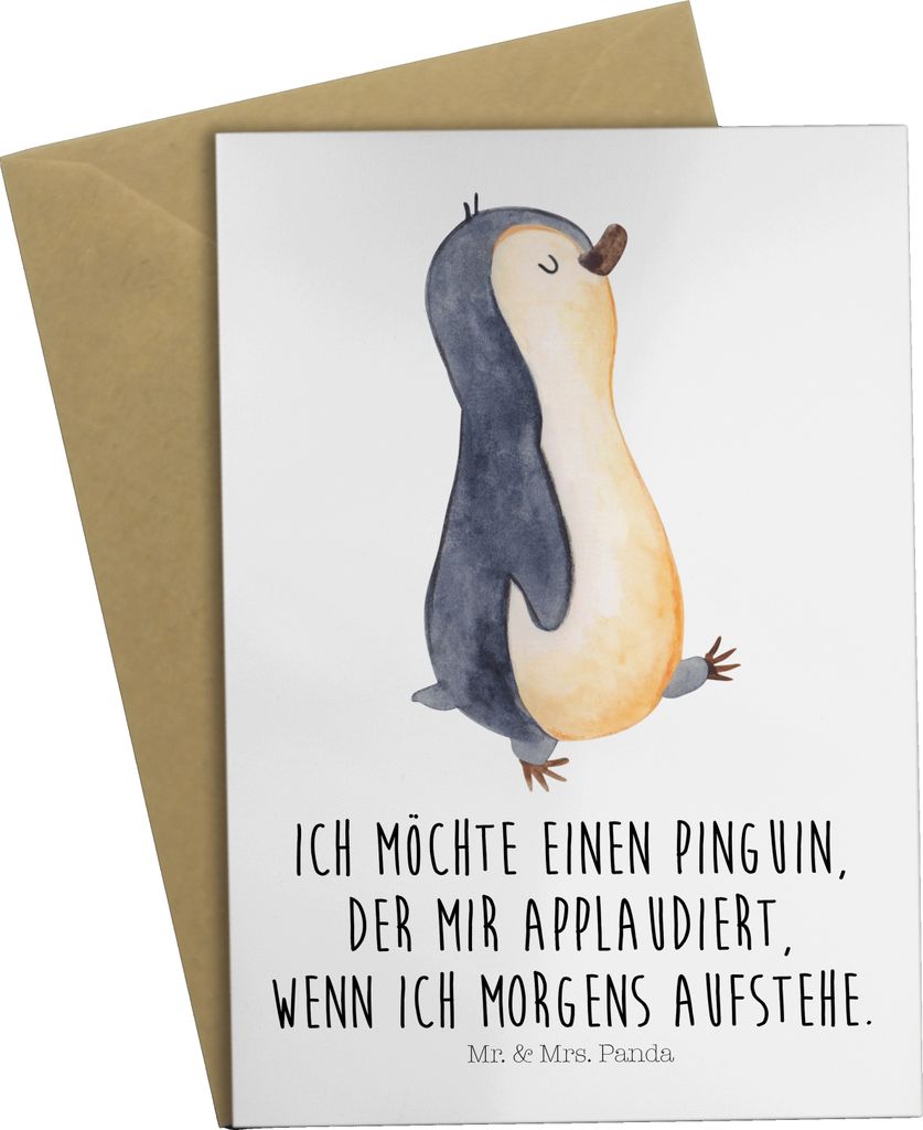 Mr. & Mrs. Panda babykarte Pinguin marschieren - Weiß - Geschenk, Pinguine, Schwester, Bruder, vatertagskarte, osterkarte, hochzeitskarten, Unausg...