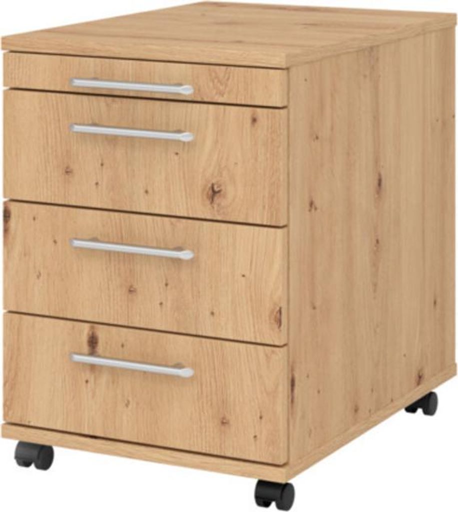 Hammerbacher Rollcontainer - 42 8 x 59 x 58 cm 3 Schübe Relinggriff Asteiche.