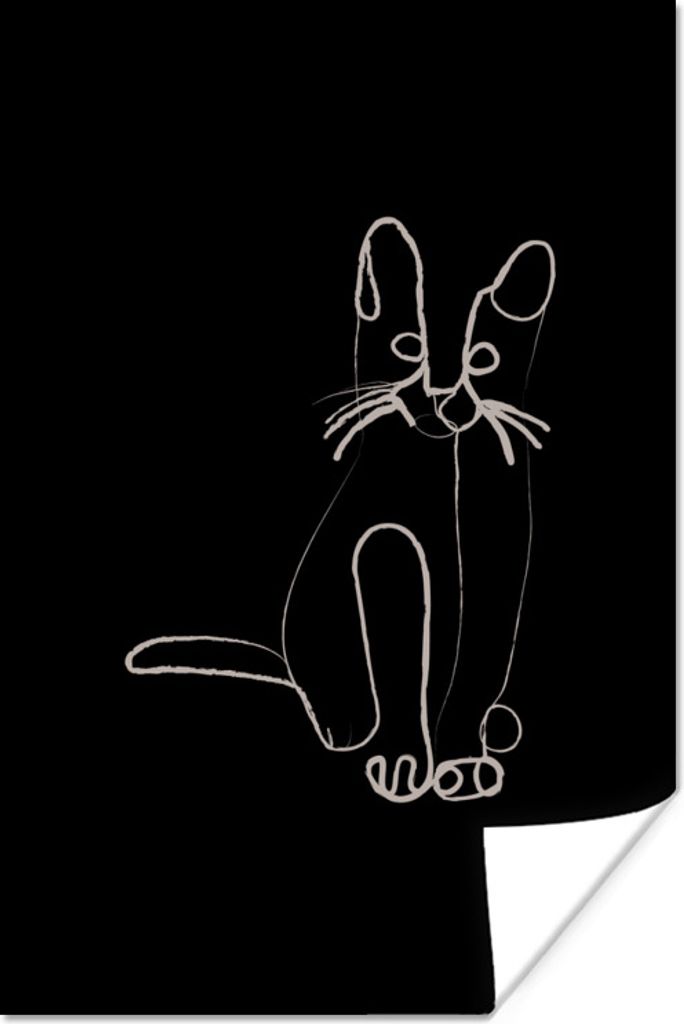 MuchoWow Poster Katze - Haustier - Linienkunst 120x180 cm - Kunstposter