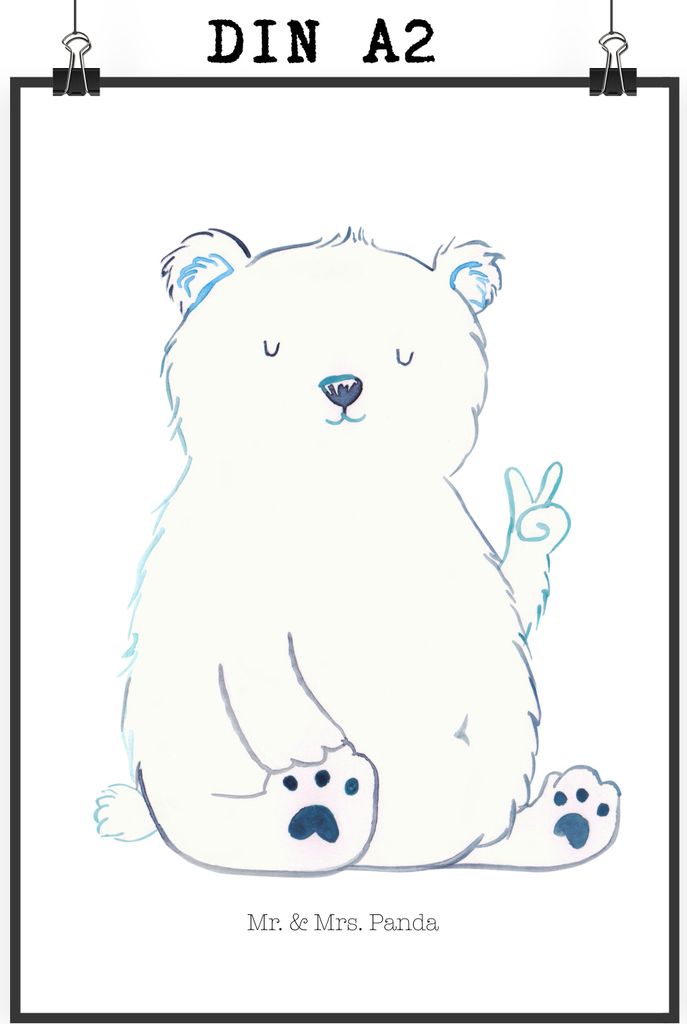 Mr. & Mrs. Panda Bild Eisbär Faul DIN A2 - Weiß - Geschenk, drucke, Teddy, Büro, wanddeko, kunstposter, Nordpol, Arbeit, Posterdruck, Wandbild, ...