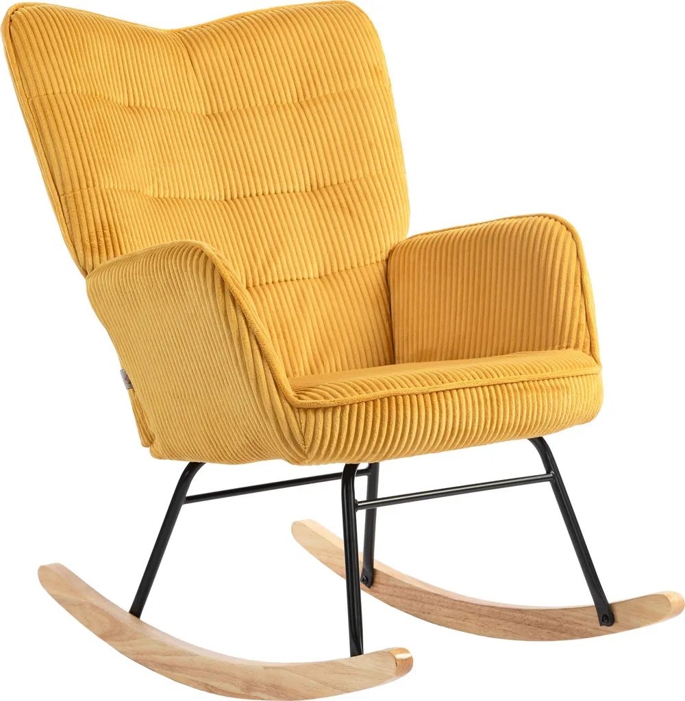 Fauteuil à Bascule Aspect Berbère Jaune, Siège de Repos Confortable Bois