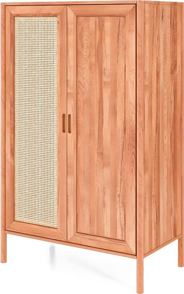 Kleiderschrank Zola Kernbuche massiv mit Rattan 108x175 cm mit 2 Türen