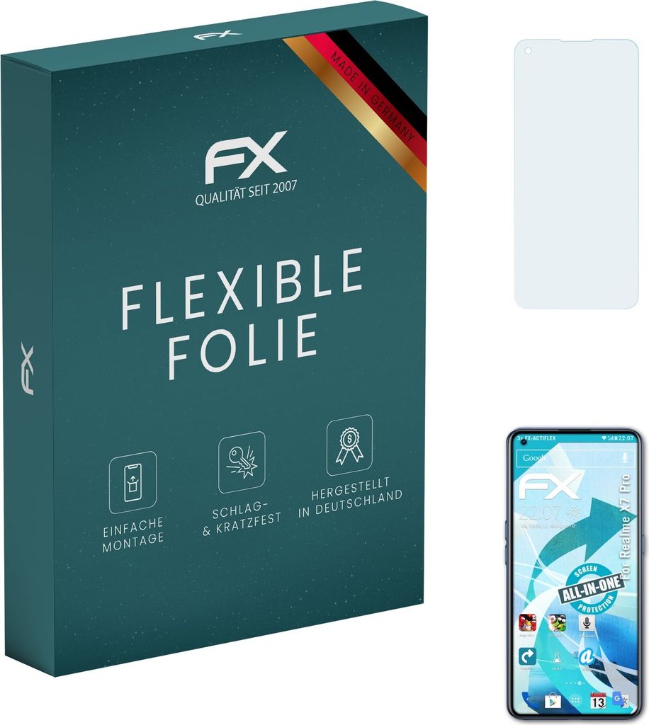 atFoliX FX-ActiFleX 3x Schutzfolie kompatibel mit Realme X7 Pro Folie
