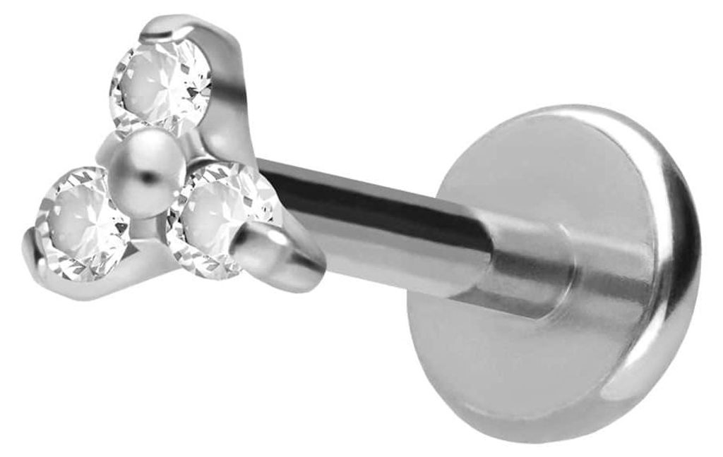 Ohrpiercing, Nasenpiercing Titan Labret mit Push Fit KRISTALLBLUME Silber Stablänge: 10mm | Stabstärke: 1mm | Discgröße: 3,5mm