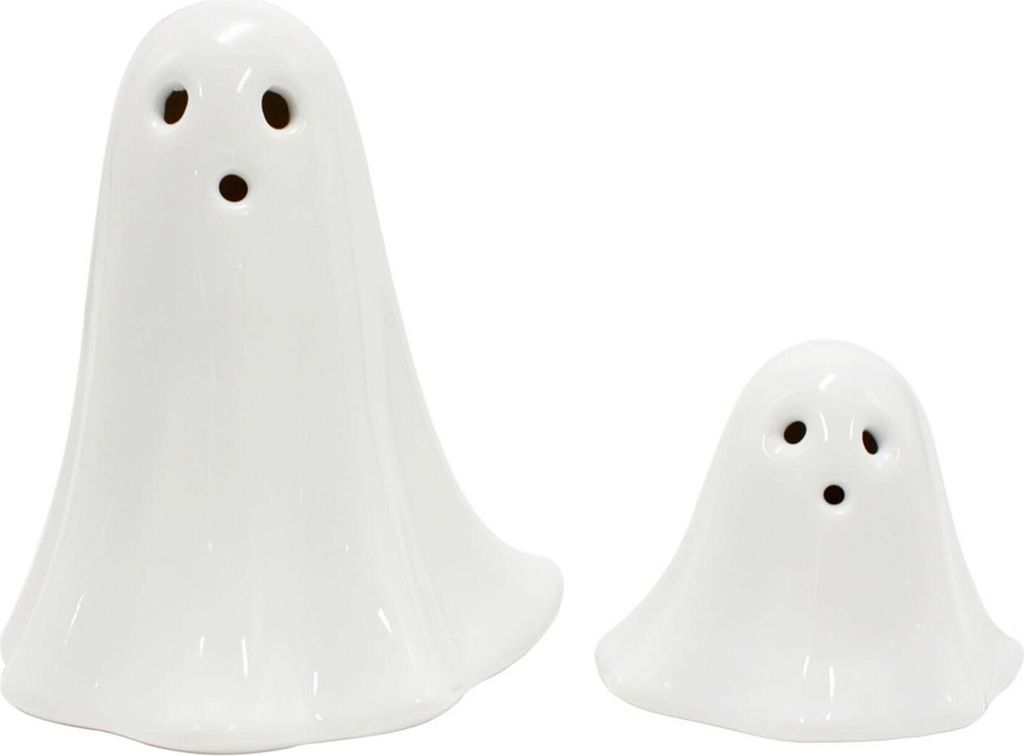 2 Stück Halloween-Geister-Nachtlichter, weiße Keramik-Geister-Ornamente mit LED-Lichtern, gruselige Halloween-Atmosphäre, Dekorationen für Gart...