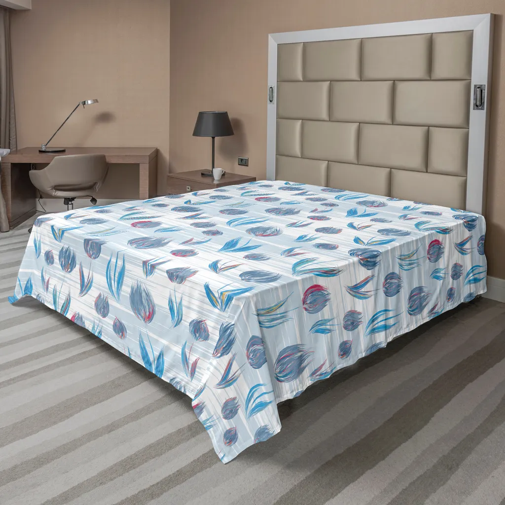 Grand Drap de Dessus Doux Motif Toit de Tuiles Bleu pour Lit Décoratif