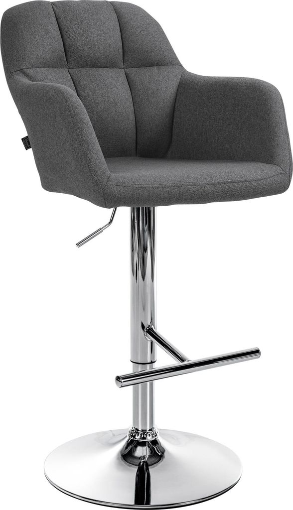 Barhocker TUBEL - Stoff Dunkelgrau 57x59x97 cm Silber | Barstuhl Höhenverstellbar Mit Lehne Drehbar Tresenhocker Tresenstuhl Kneipenhocker