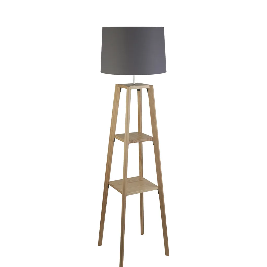 Lampadaire à étagère en bois naturel massif - Luminaire sur pied XL