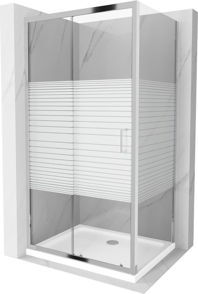 Mexen Apia ausziehbare Duschabtrennung 90 x 80 cm, Gestreift, Chrom + Duschwanne Flat - 840-090-080-01-20-4010