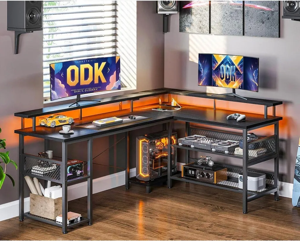 Bureau de gaming d'angle ODK grand format avec connecteurs USB - 7
