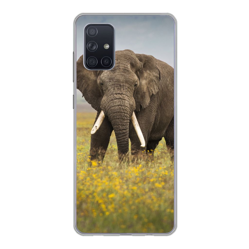 MuchoWow Handyhülle Schutzhülle Hülle für Samsung Galaxy A51 Elefant - Blumen - Gras - Tiere - Natur Silikon Softcase Handy Hülle - Schutzab...