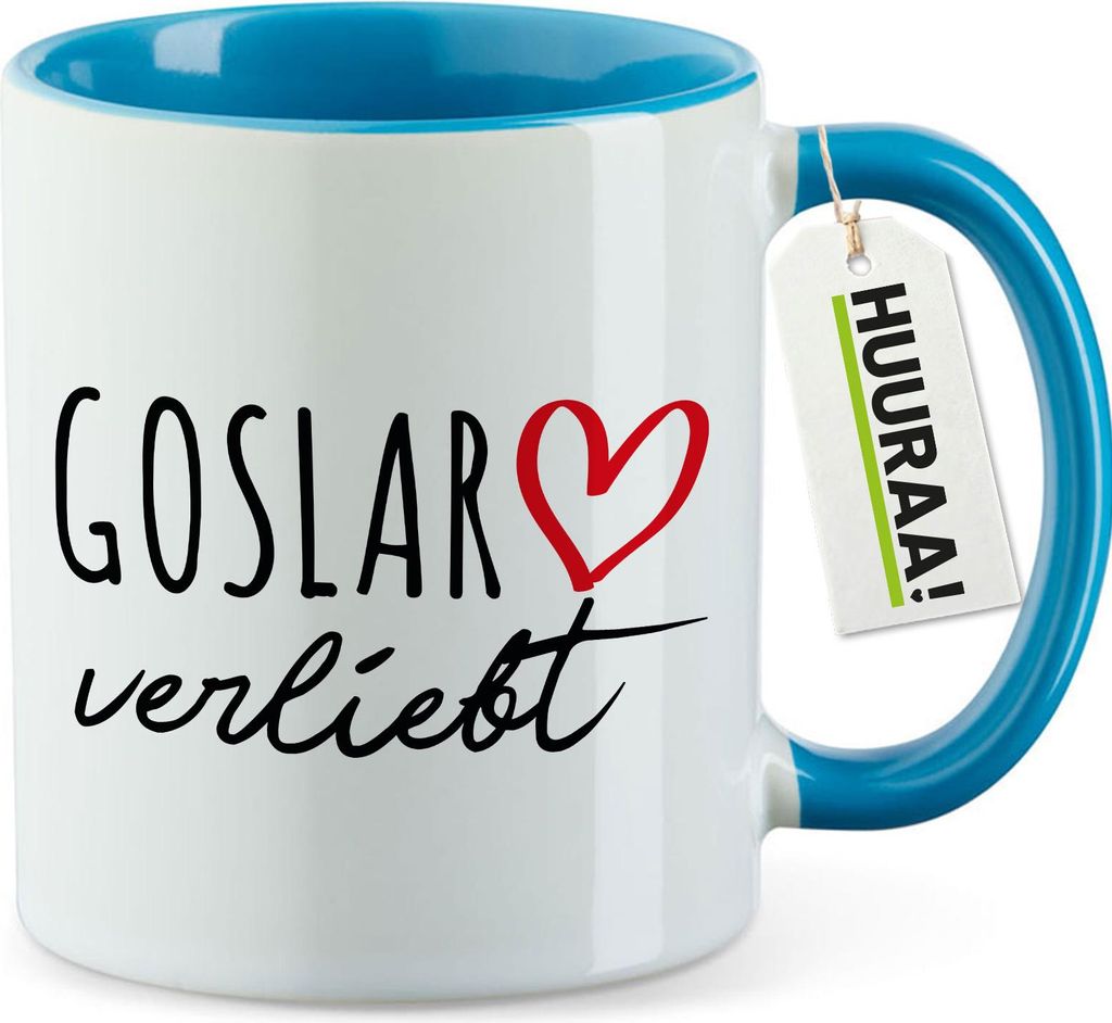Huuraa Kaffeetasse Goslar verliebt 330ml Blau Keramik Kaffeebecher Geschenkidee