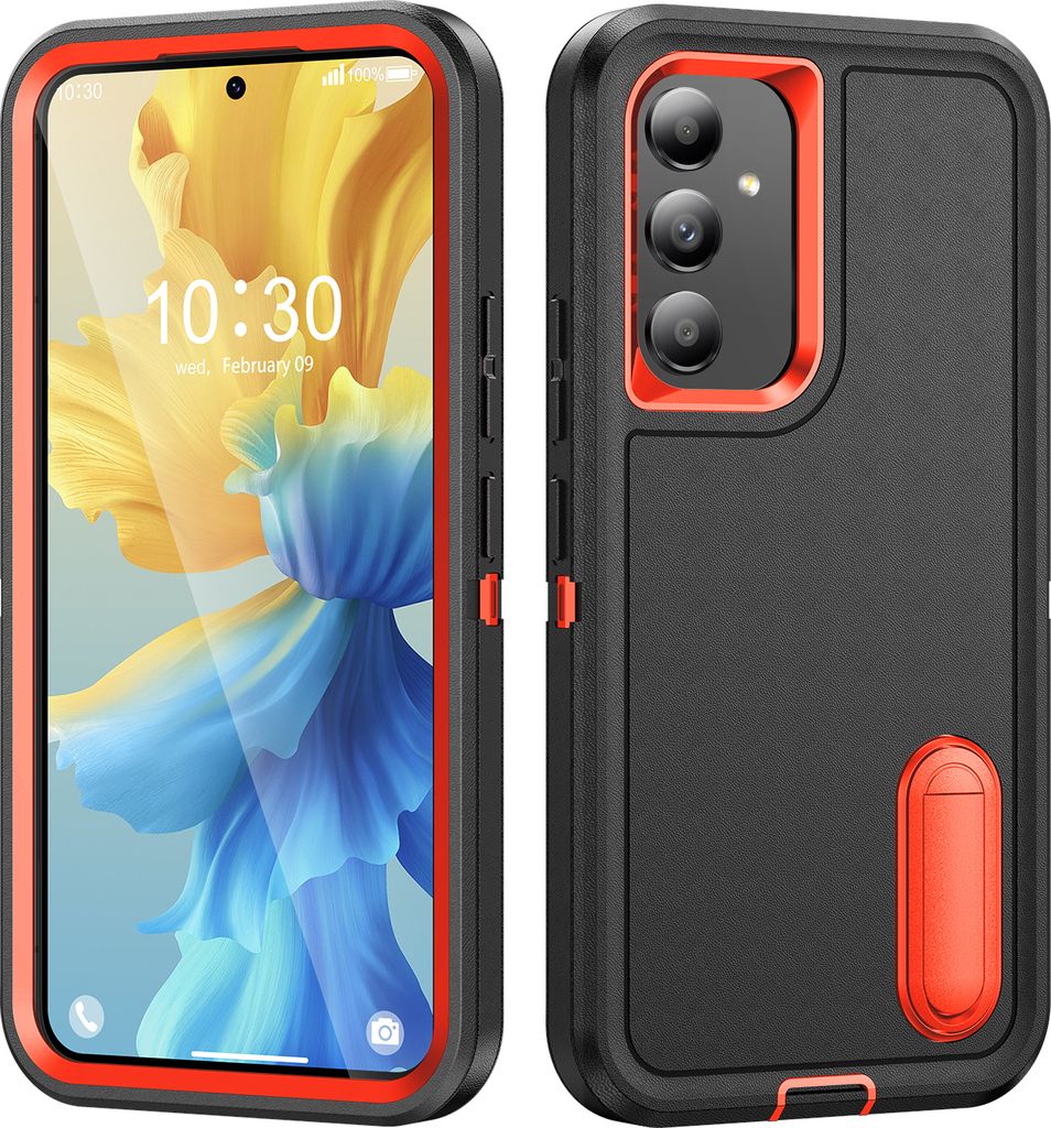 Hülle für Samsung Galaxy A54 5G Hybrid Dreilagige Robust Stoßfest Schwerlast Schutzhülle mit Ständer Schwarz Orange