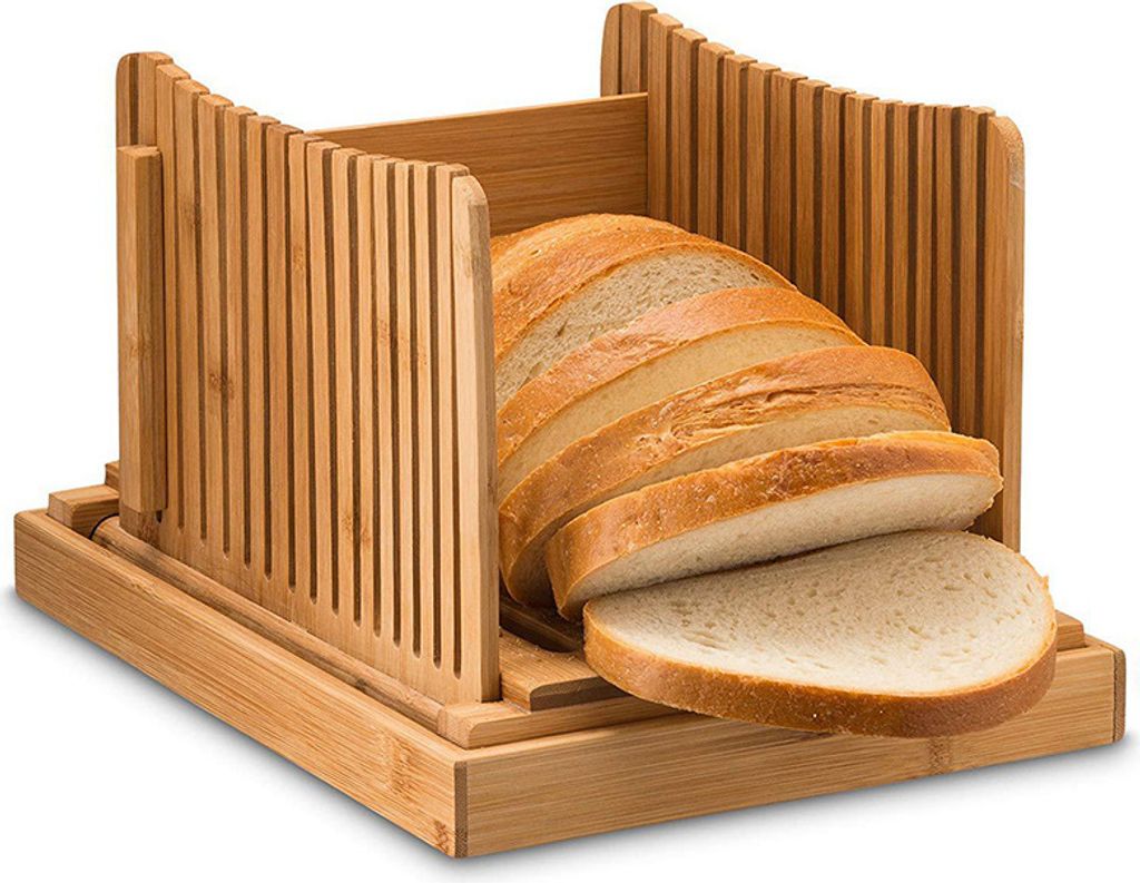 Brotschneidebrett aus Bambus fuer selbstgebackenes Brot, 3 einstellbare Staerken, zusammenklappbar, leicht zu reinigen, zum Aufbewahren, Brotschnei...
