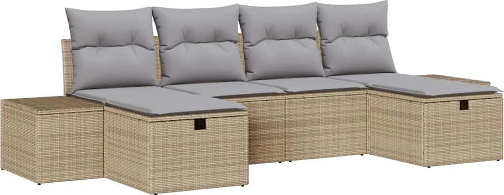 vidaXL Gartensofa-set mit Kissen 6 pcs Beige Poly-Rattan