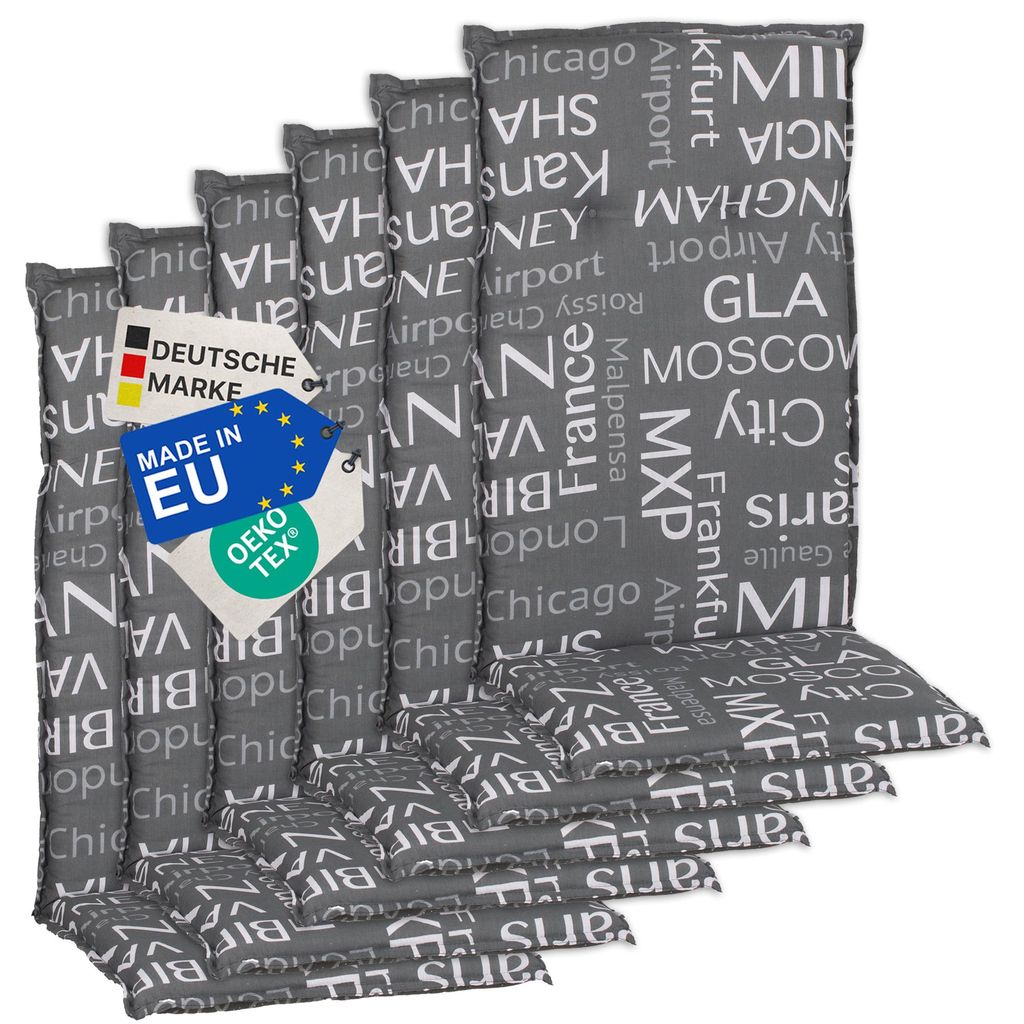 NYVI Gartenstuhl Auflagen Hochlehner 6er Set Barcelona - UV-Beständig, Atmungsaktiv, Strapazierfähig - Hochlehnerauflagen Sitzkissen Outdoor - Si...