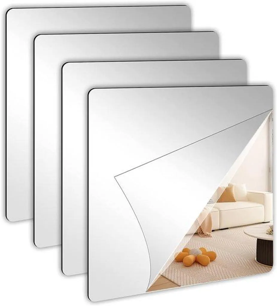Miroir adhésif mural en acrylique : kit de 16 dalles déco modernes 15cm