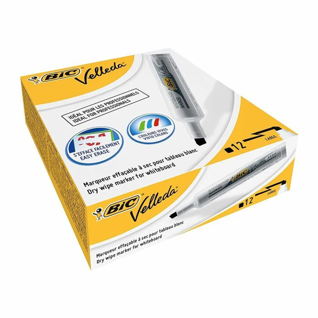 Marqueur Noir BIC Velleda 1791 à Pointe Ogive Bloquée Effaçage à Sec 12x