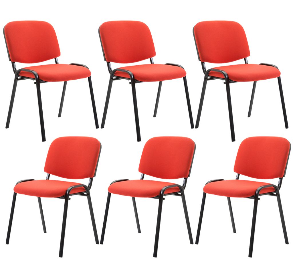 CLP 6er Set Besucherstuhl Ken Stoff stapelbar und mit robustem Metallgestell rot