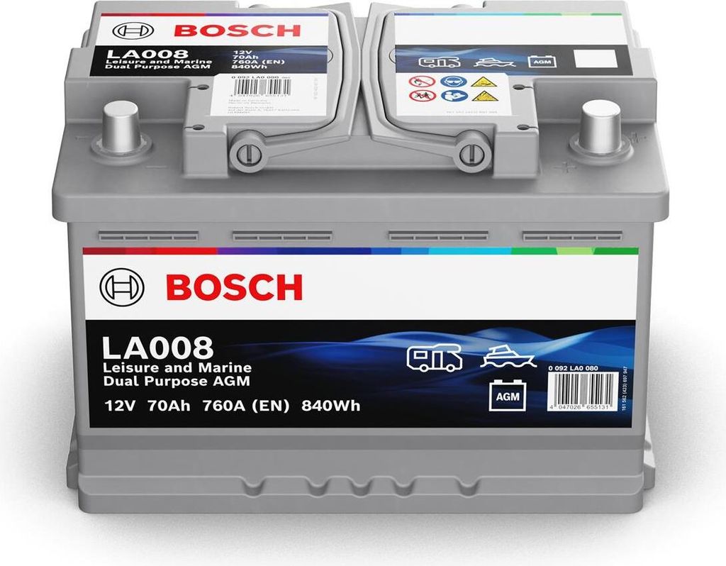 Bosch LA008 Dual AGM Starter-, Versorgungsbatterie 12V 70Ah 760A
