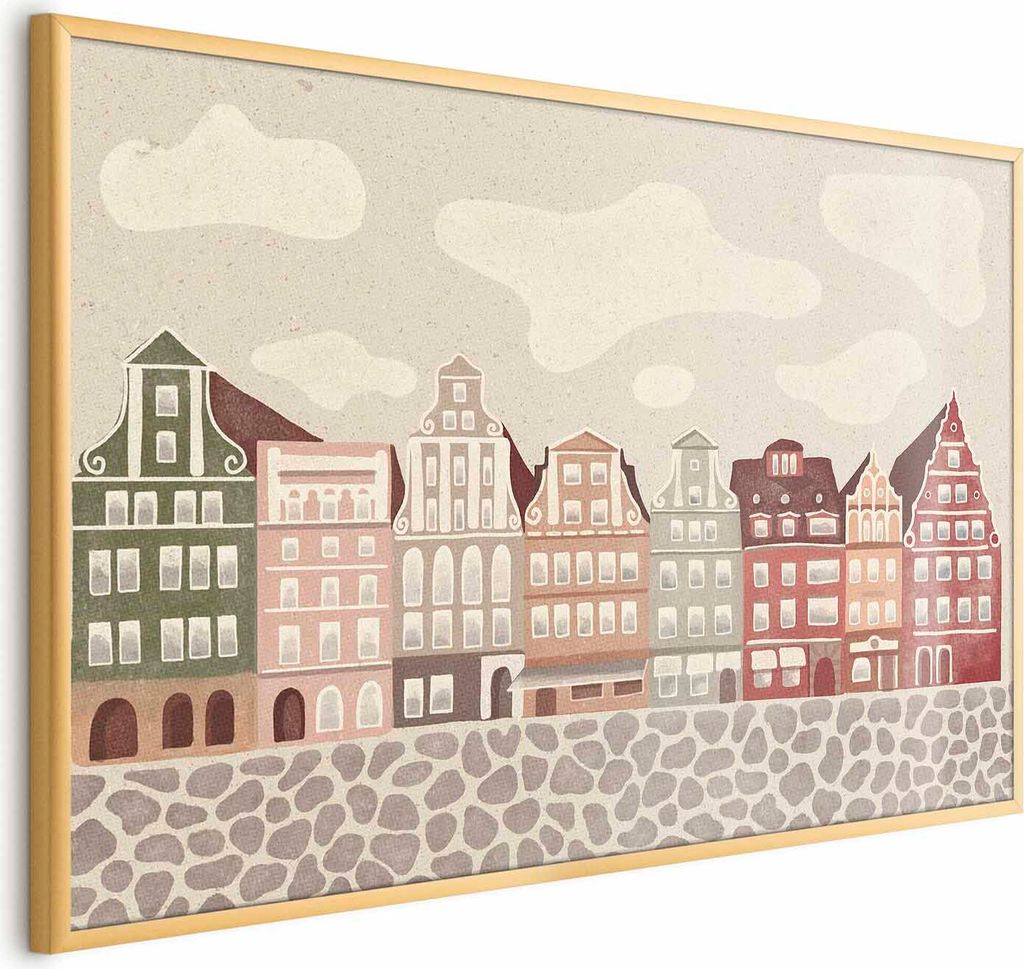 Posterpapier Poster - Colorful Facades - Historic Wrocław Tenement Houses Against the Sky and Cobblestone Street 60x40 cm Für Kinder d-A-10016-ao-a
