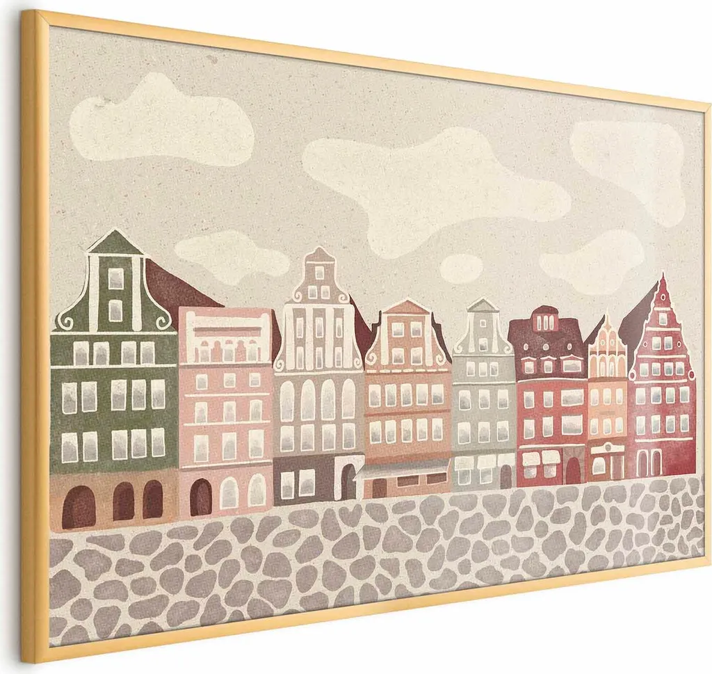 Poster Architettura Colorata 90x60 cm Cornice Oro Minimalista