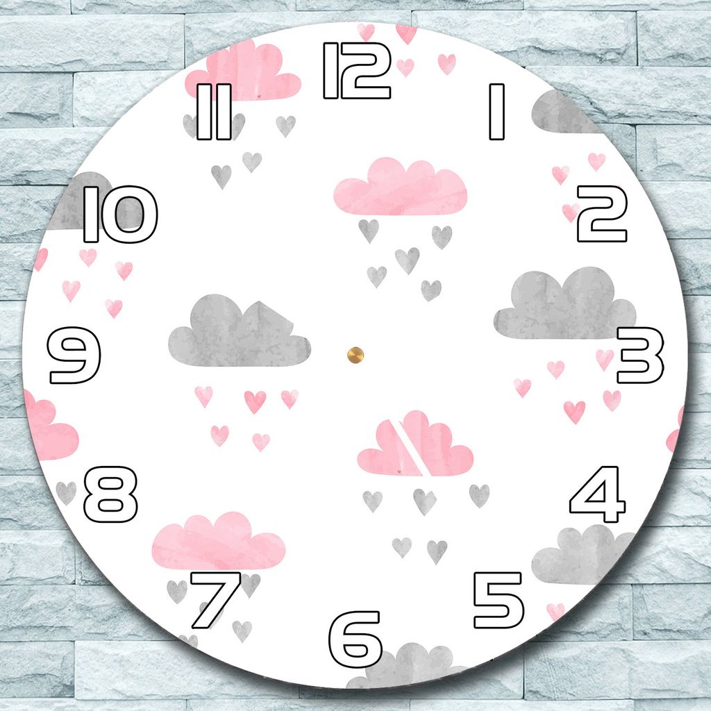 Wanduhr aus Glas Rund fi 30 Rosa-graue Wolken Quarz Deko Wohnzimmer Büro