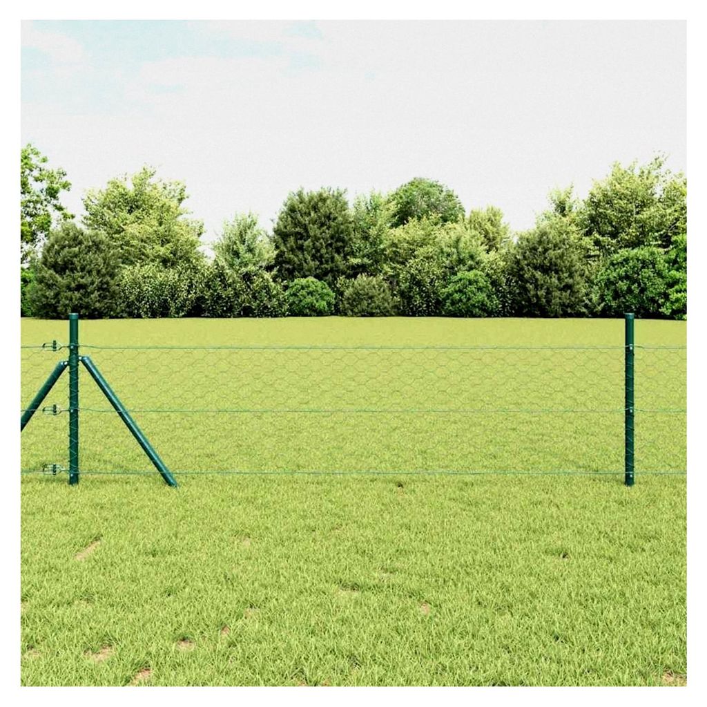 Zaunpfosten Grün 50 x 1,4 m (50 mm Maschenweite) aus Stahl und PVC für Gartenzaun, Hundezaun, Weidezaun, Hühnerzaun und Gartennetz mit Bodenbefe...