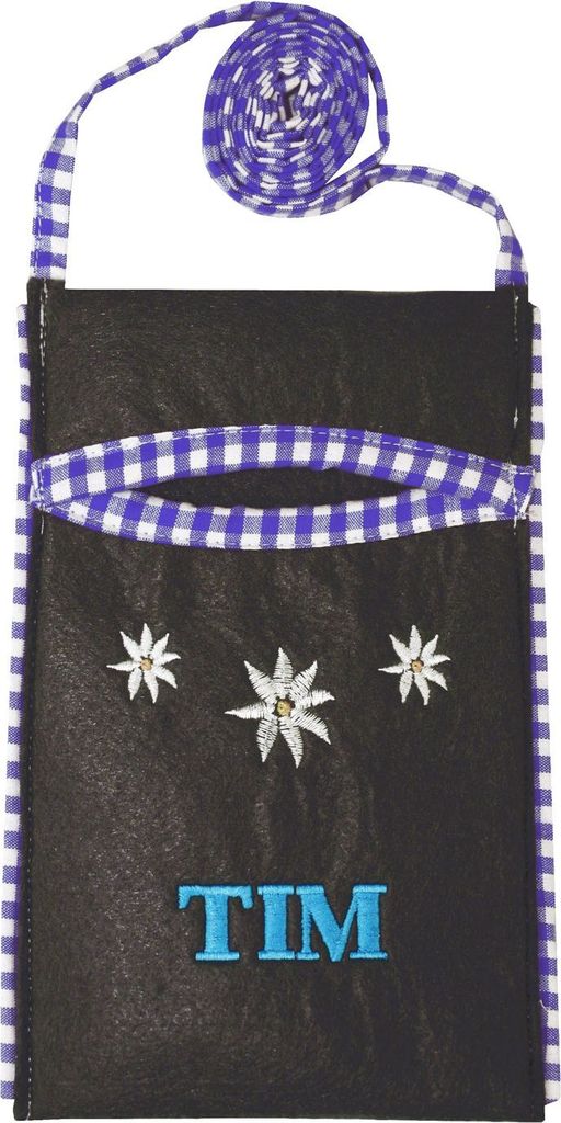Trendige Filz Trachtentasche Handytasche für Groß und Klein - mit Wunschstickerei, Farbe:Schwarz/Blau