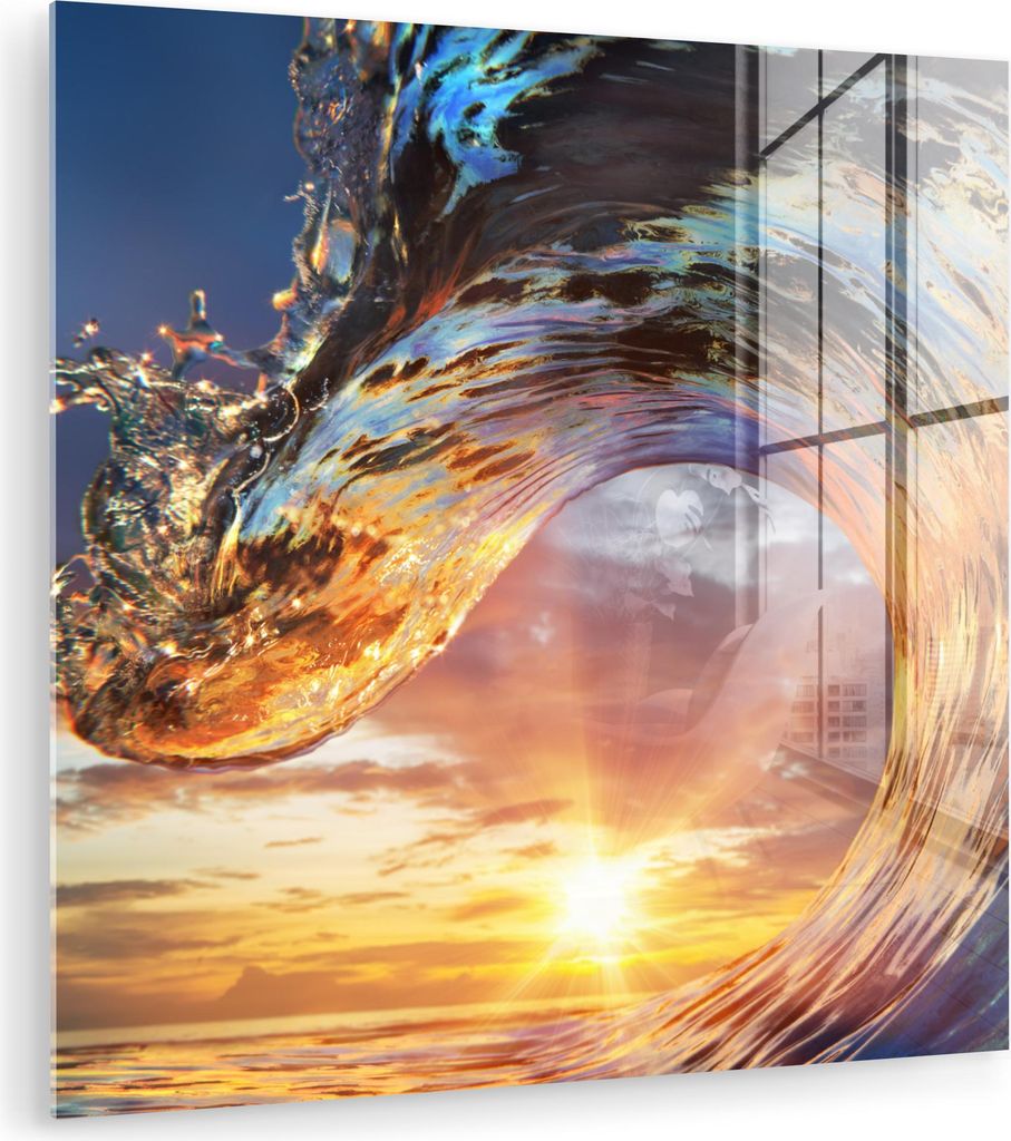 MuchoWow Glasbilder - Bilder auf Wandbild - Foto auf Glas Meer - Sonne - Farben 90x90 cm Wanddekoration aus Glas - Acrylglasbild - Acrylbilder - Wa...