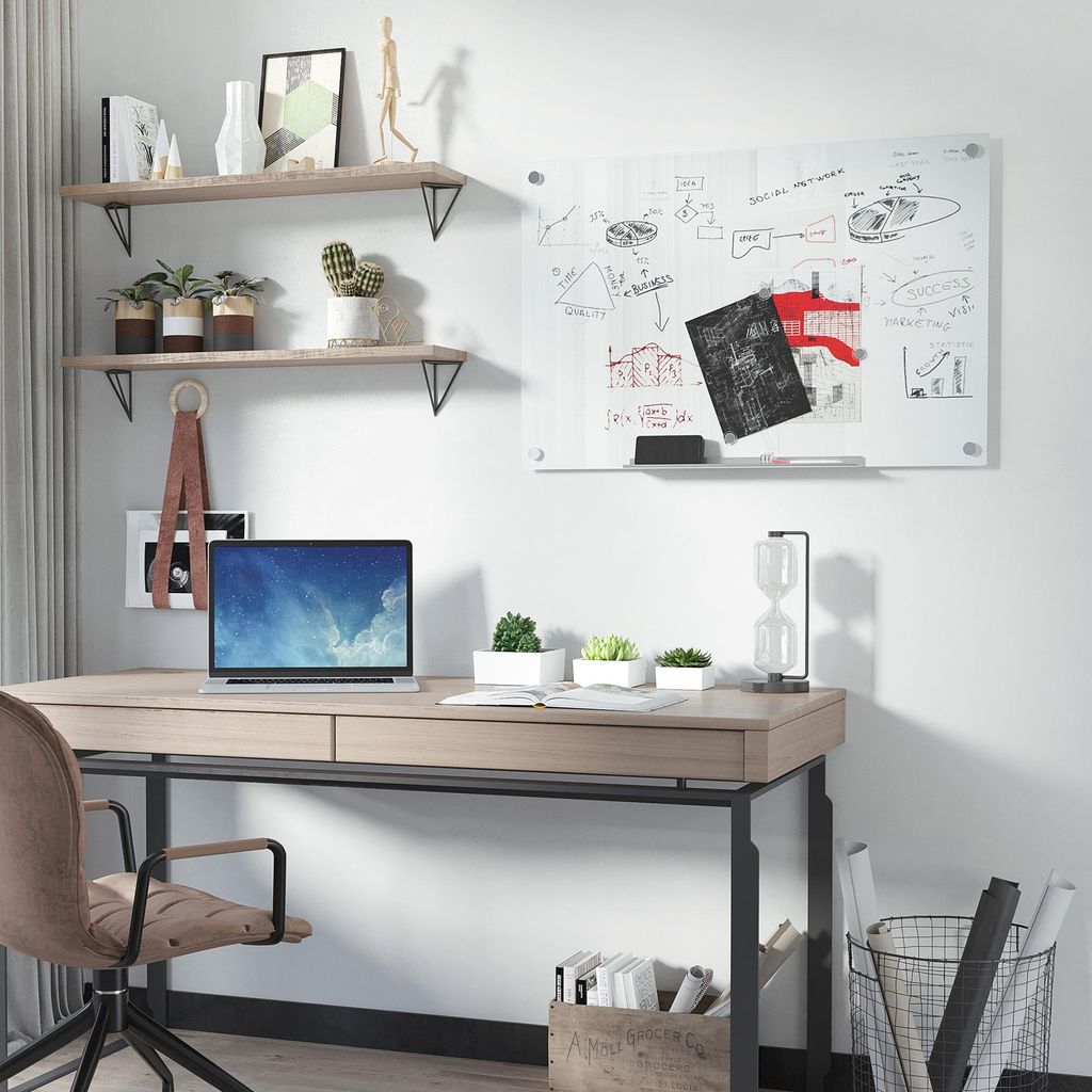 Glas Whiteboard magnetisch rahmenlos, Memoboard Schreibtafel, Glas, Weiß | 90 x 60 cm | 6 kg | 4 Marker, 6 Magnete