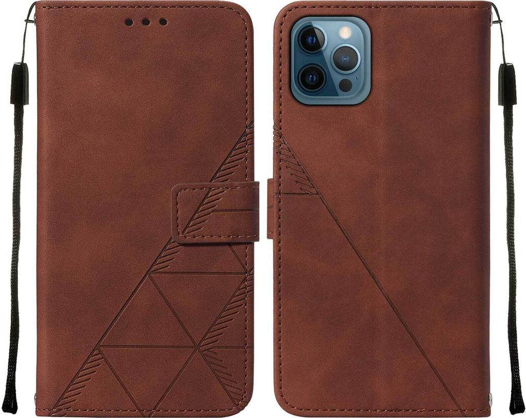 iPhone 12 Pro Max Hülle, Schlank Prägung Flip Leder Kartenfächer Schutzhülle mit Ständer für iPhone 12 Pro Max Braun