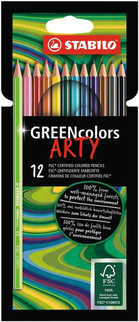 Umweltfreundlicher Buntstift - STABILO GREENcolors - ARTY - 12er Pack - mit 12 verschiedenen Farben