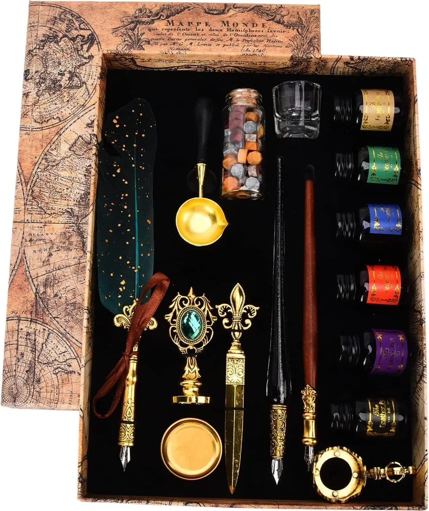 Inktset Ganzenveer : Kit Plume et Encre avec 18 Plumes en Coffret Vert