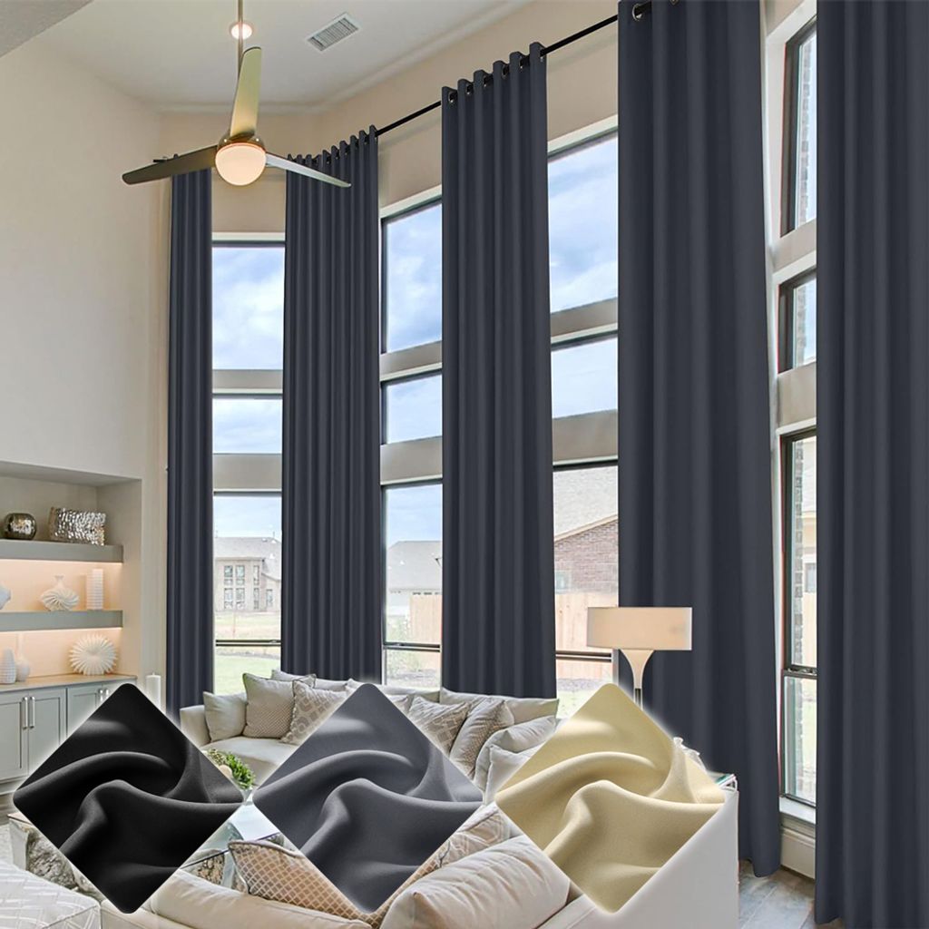 Extra Lange Thermo Verdunkelungsvorhänge Sonnenschutz hohe Deckenvorhang für hohes Wohnzimmer Ösen Deko Gardinen 2 Stück 132x365cm Grau