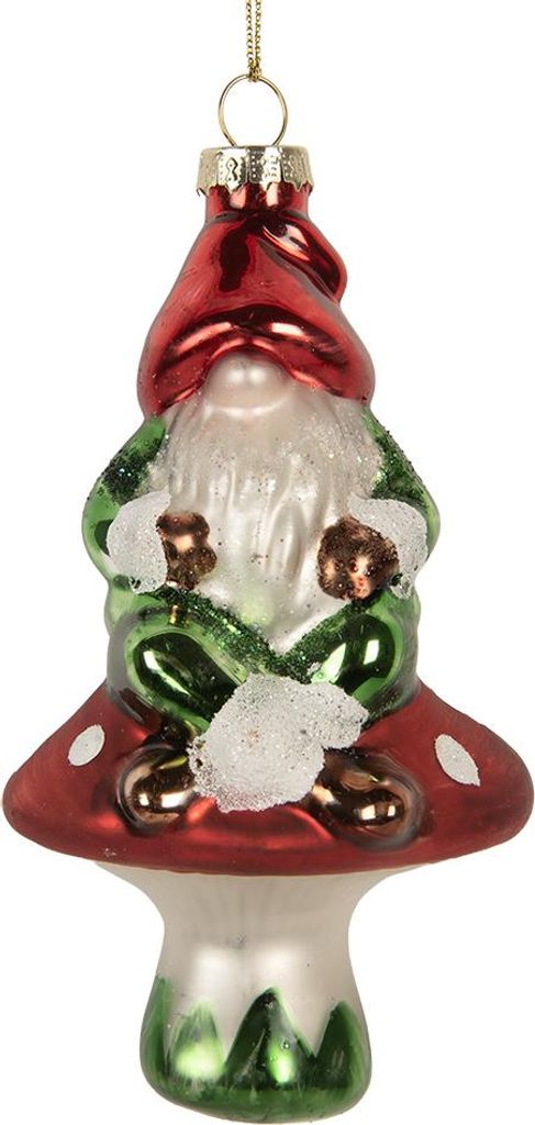 Clayre & Eef Weihnachtsanhänger Zwerg 7x6x13 cm Rot Glas