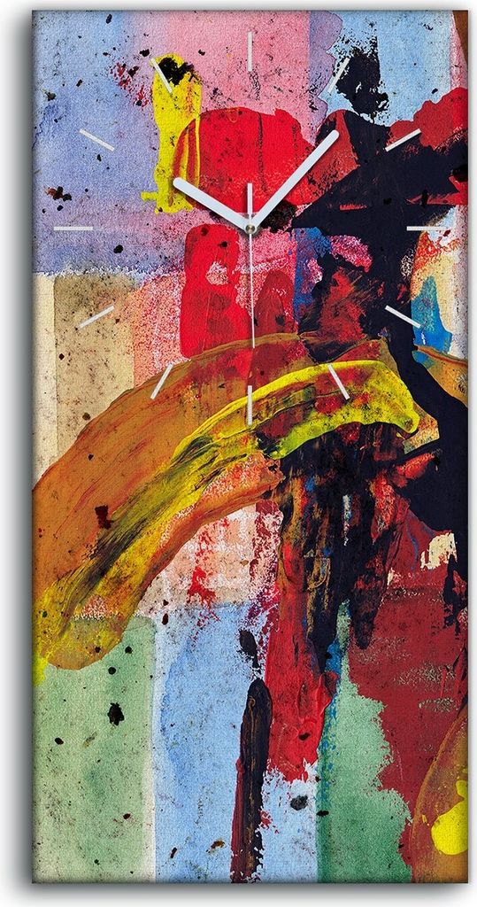 Wandbild Leinwand Bilder mit Uhr Geräuschlos 30x60 abstrakte farbenfrohe Grunge - weiße Hände