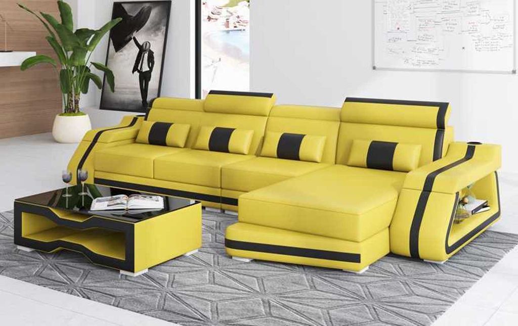 Couch Ecksofa L Form Liege Gelb Modern Ledersofa Kunstleder Sofa Couchen