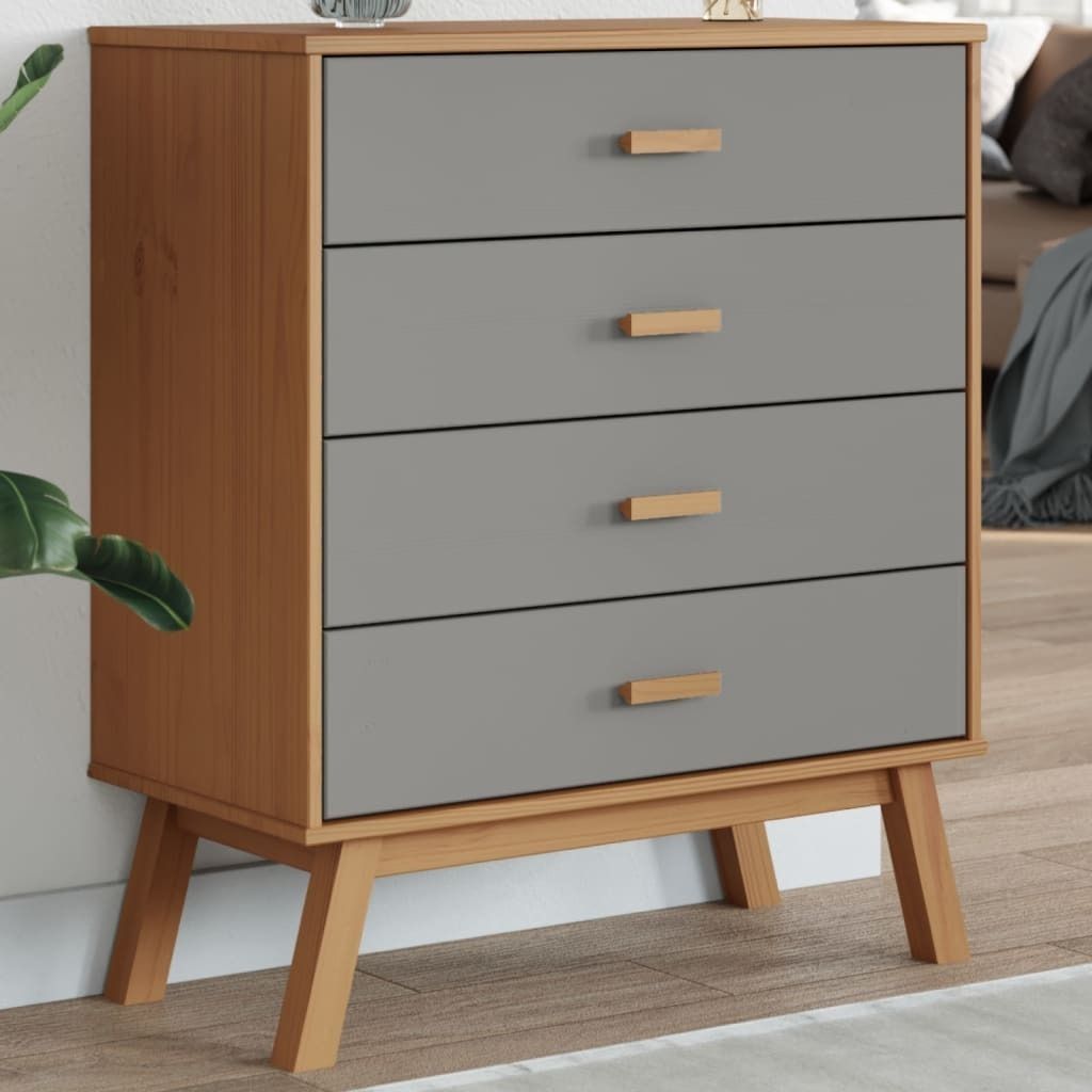 Langlebig Vitrinenschrank Schubladenschrank OLDEN Grau und Braun Massivholz Kiefer - Kommoden Octo9391525 1parcel