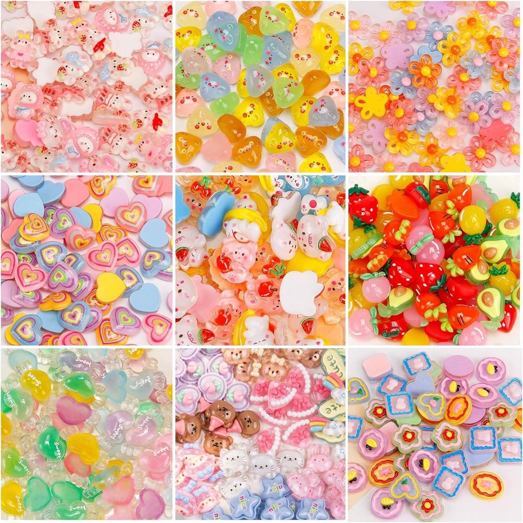Super süße Slime-Anhänger - 100-teiliges gemischtes Set mit Candy-Harz flachen Rückseiten Tieren 3D Nageldekoration für DIY Bastelarbeiten und...