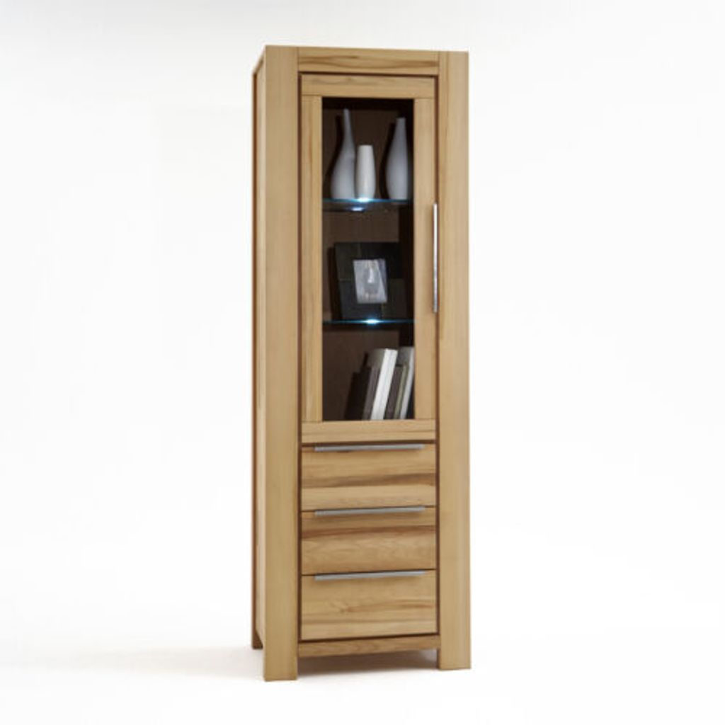 Vitrine Nena Regal Kernbuche Massiv geölt mit durchgehenden Lamellen H.200cm B.66cm
