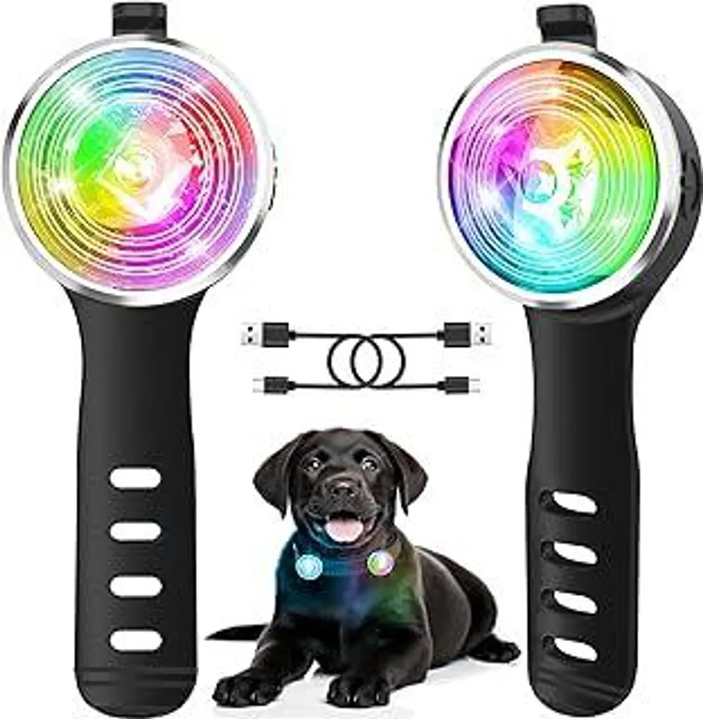2 luci per cani per passeggiate notturne, Tubasion Migliorate 8 modalità Luci ricaricabili per cani, IP66 Impermeabili e cinturino in silicone Luci di sicurezza per collari LED per cani